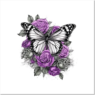 Butterfly and Purple Roses Posters and Art